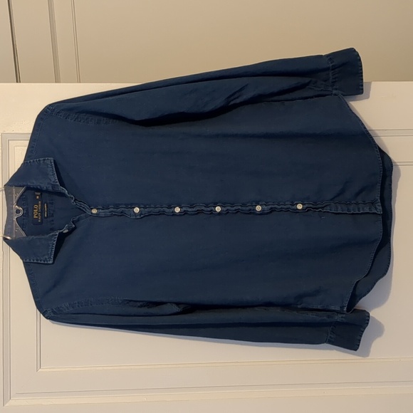 Polo by Ralph Lauren Lightweight Chambray Dark Denim Blue Shirt Medium Cotton - Picture 2 of 5